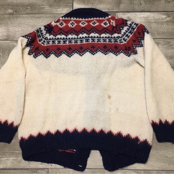 Vtg Icelandic Hand Knit Wool Abstract Pattern Sweater Metal Button Cardigan LG - Picture 10 of 10